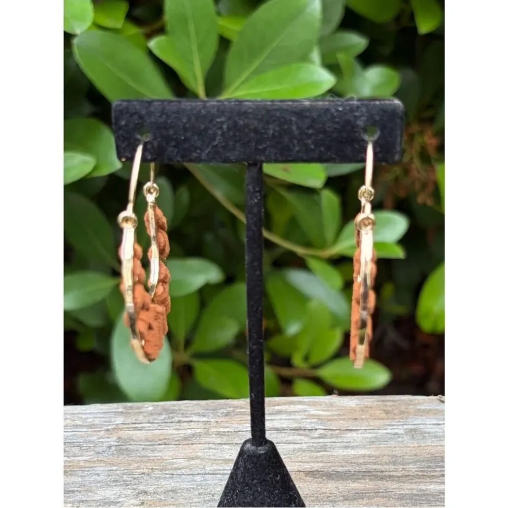 Chico's Leather Half-Moon Hoop Earrings New NWT Boho Western